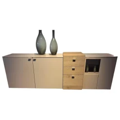 Sideboard Cosmo Lack Sand Matt Weiß Beige Und Eiche Rustico Stone Inklusive LED Beleuchtung