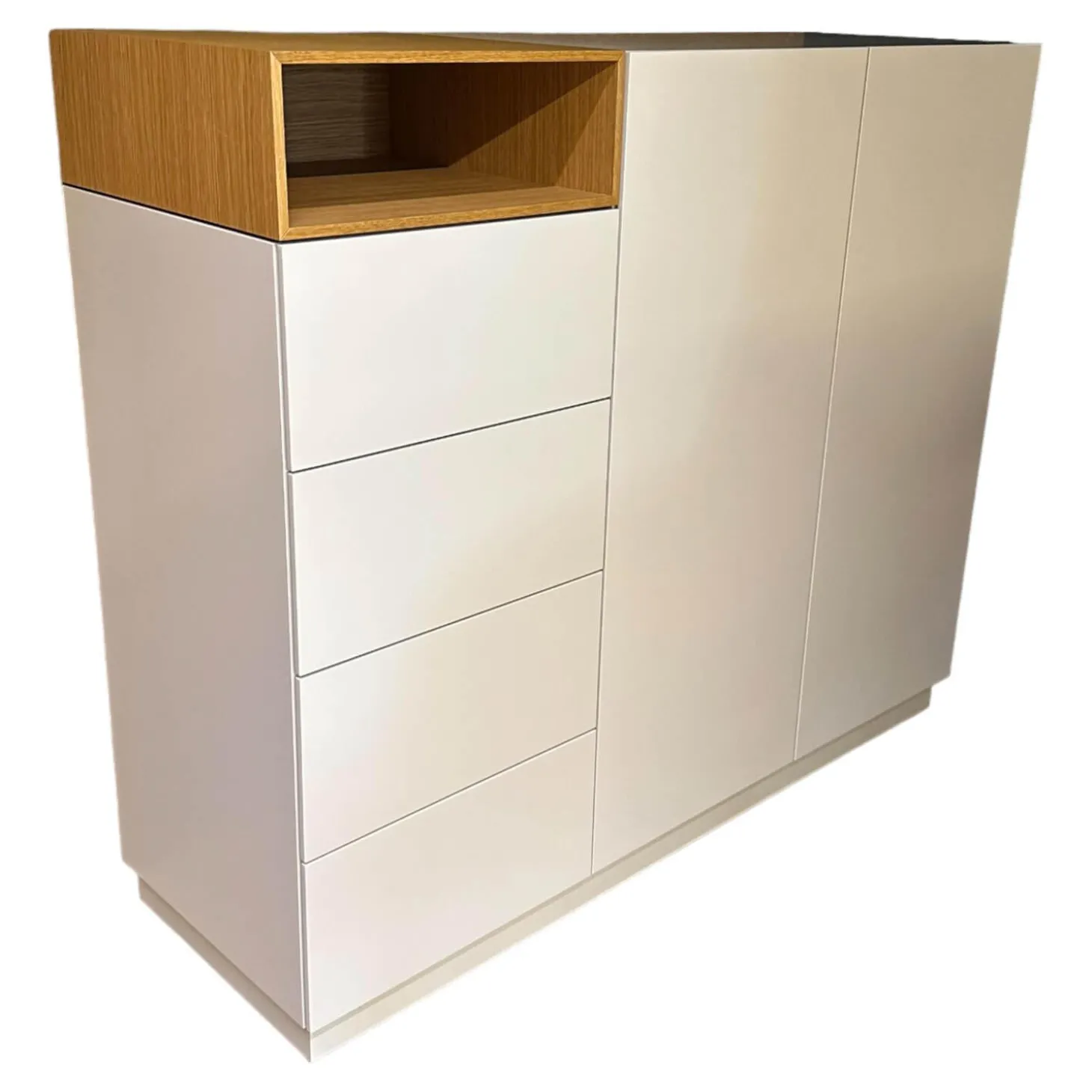 Sideboard Cosmo Lack Vanille 58 Basisfarbe Weiß Aufsatzregal Eiche Natur Geölt 12