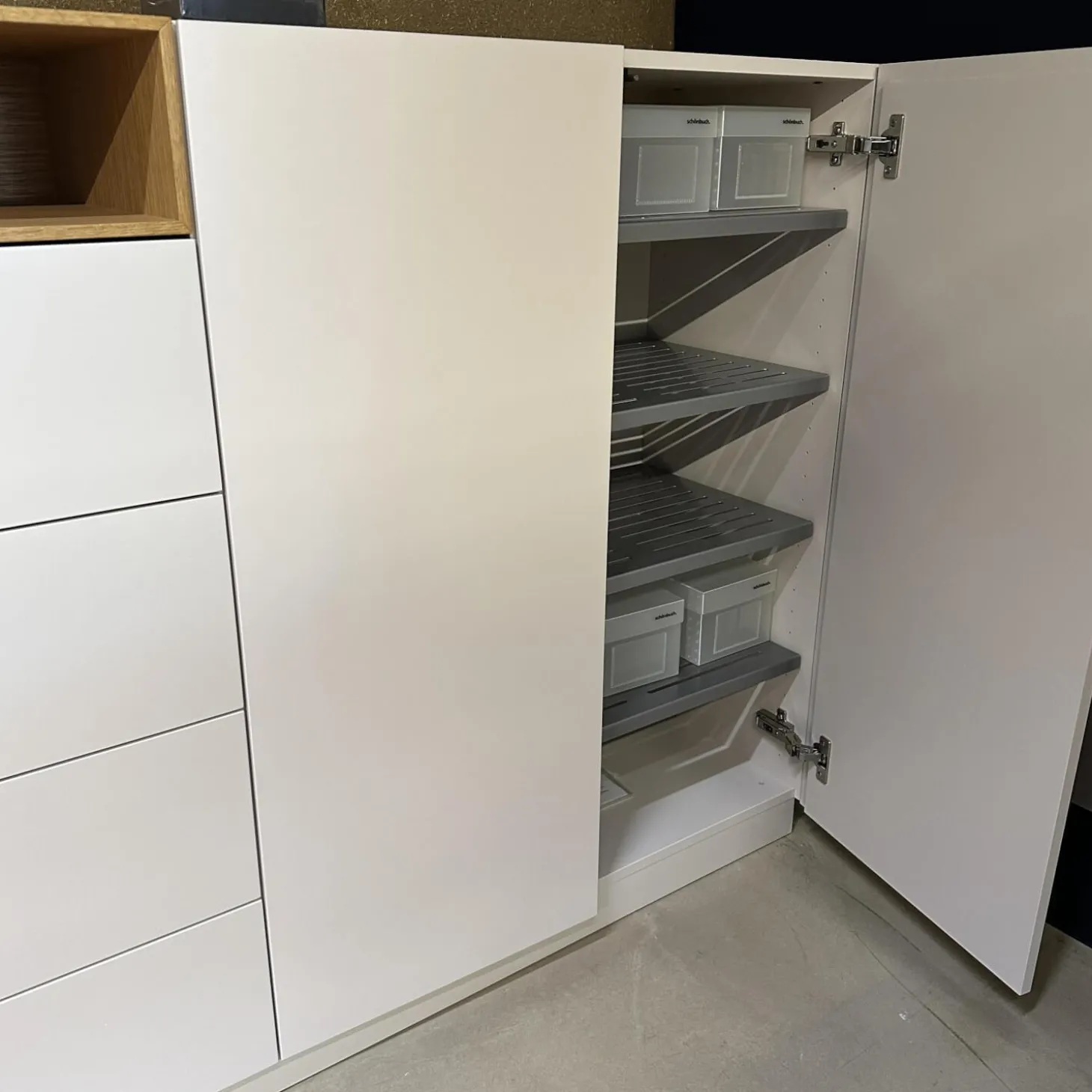 Sideboard Cosmo Lack Vanille 58 Basisfarbe Weiß Aufsatzregal Eiche Natur Geölt 12