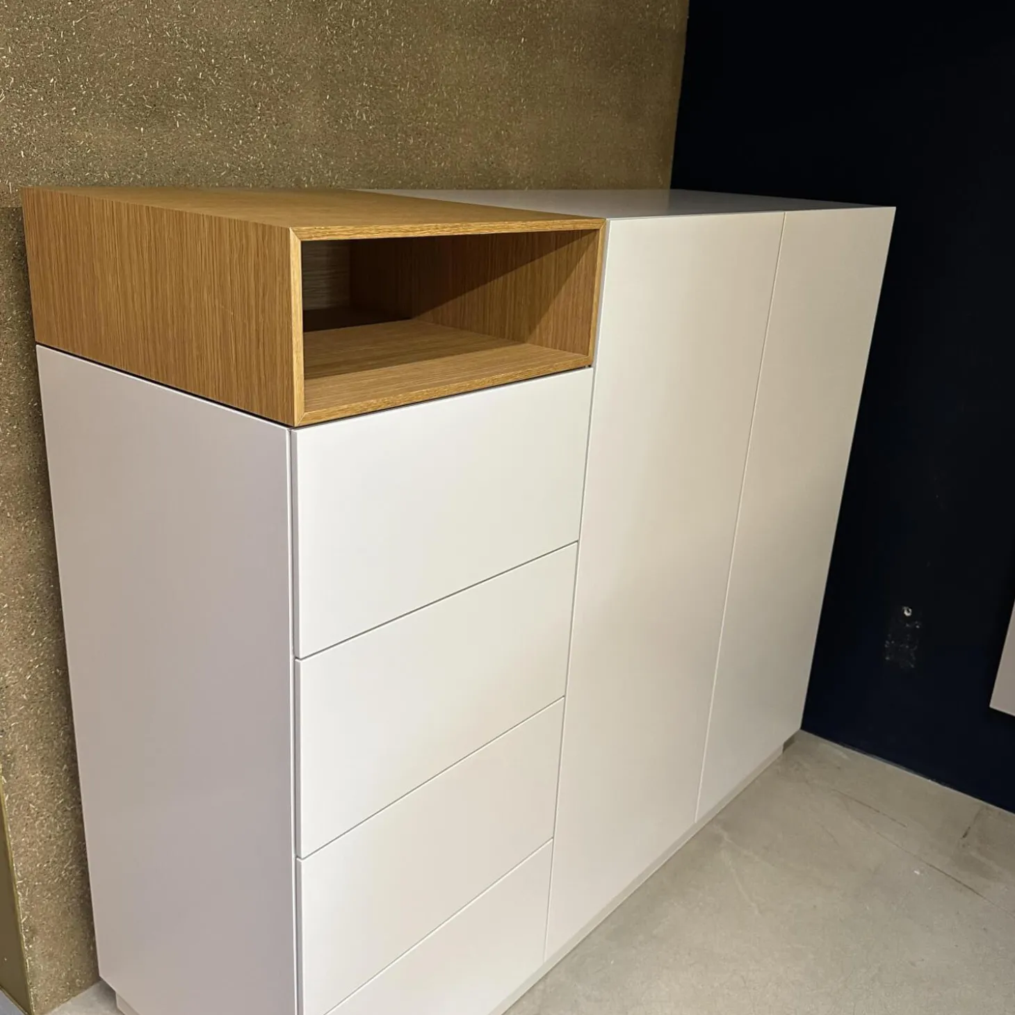 Sideboard Cosmo Lack Vanille 58 Basisfarbe Weiß Aufsatzregal Eiche Natur Geölt 12