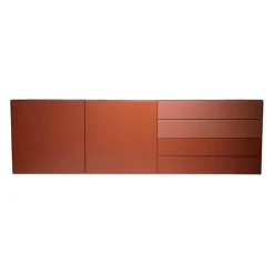 Sideboard Cubo Glattlack Ziegelrot Rot Mit Glasplatte Gefrostet