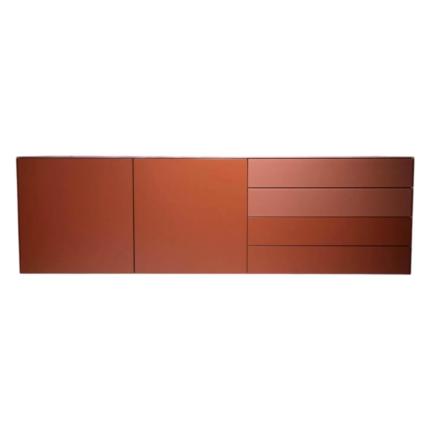 Sideboard Cubo Glattlack Ziegelrot Rot Mit Glasplatte Gefrostet