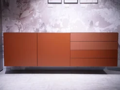Sideboard Cubo Glattlack Ziegelrot Rot Mit Glasplatte Gefrostet