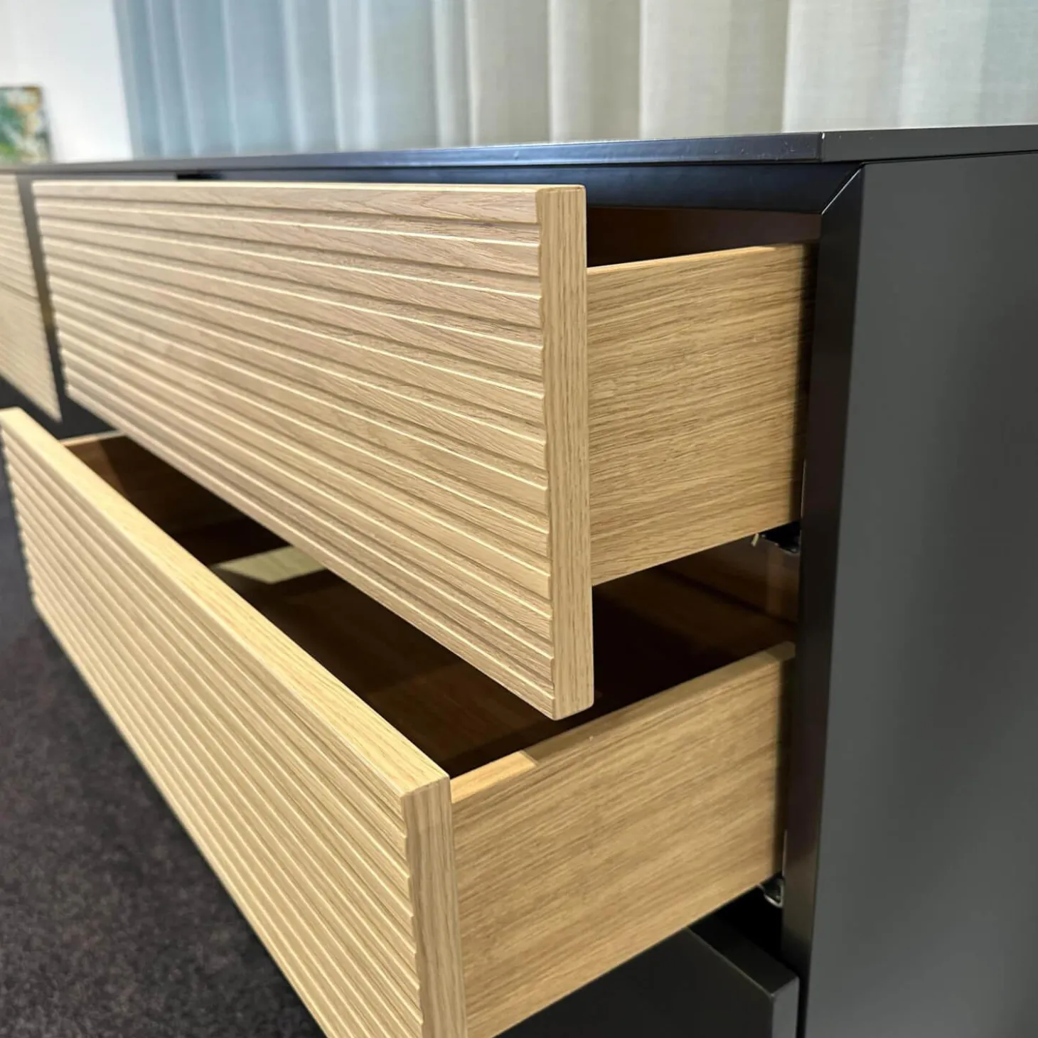 Sideboard Cubo Lack Onygrau Schublade Wildeiche Mit Pushpull Front Rillenoptik