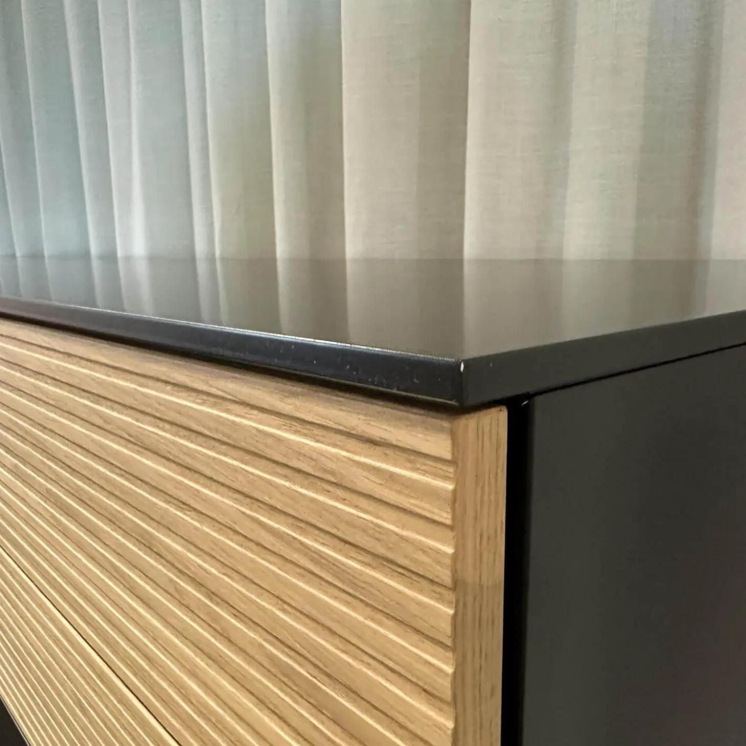 Sideboard Cubo Lack Onygrau Schublade Wildeiche Mit Pushpull Front Rillenoptik
