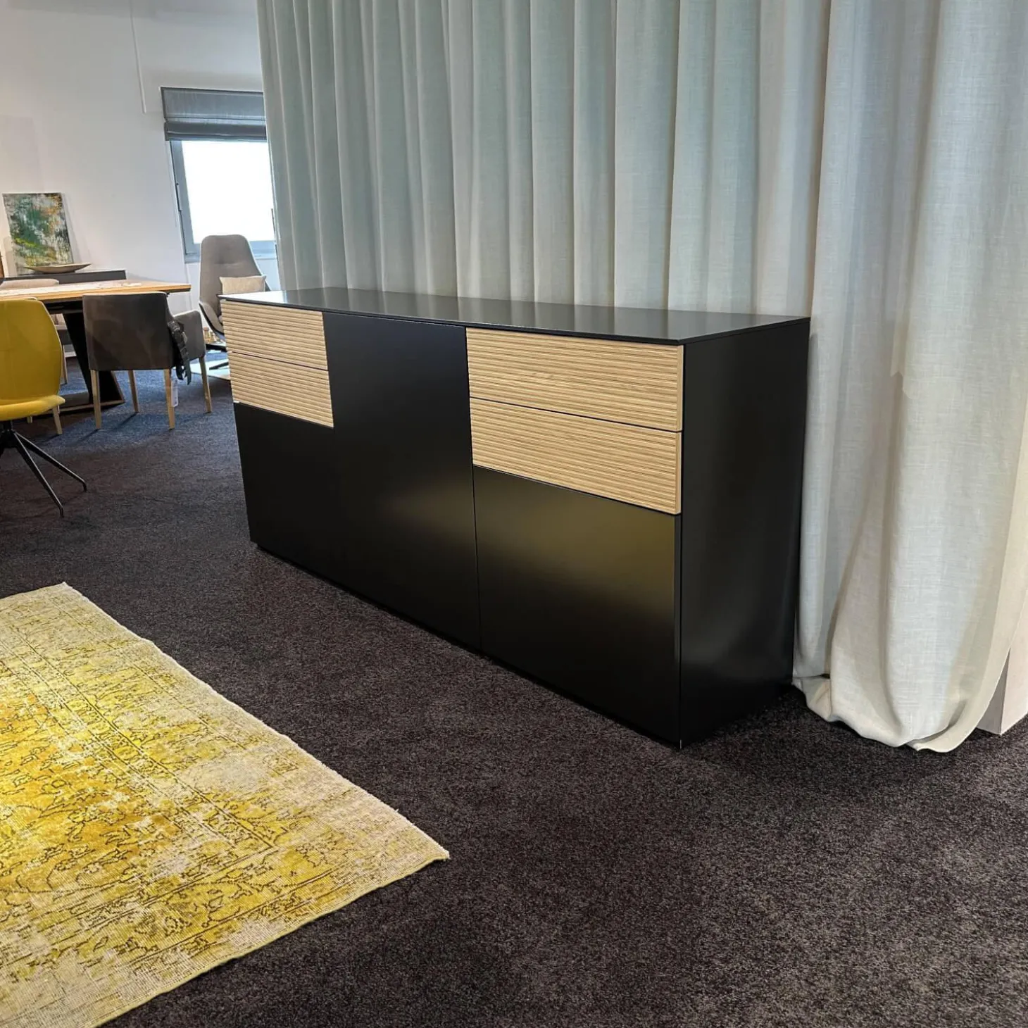 Sideboard Cubo Lack Onygrau Schublade Wildeiche Mit Pushpull Front Rillenoptik