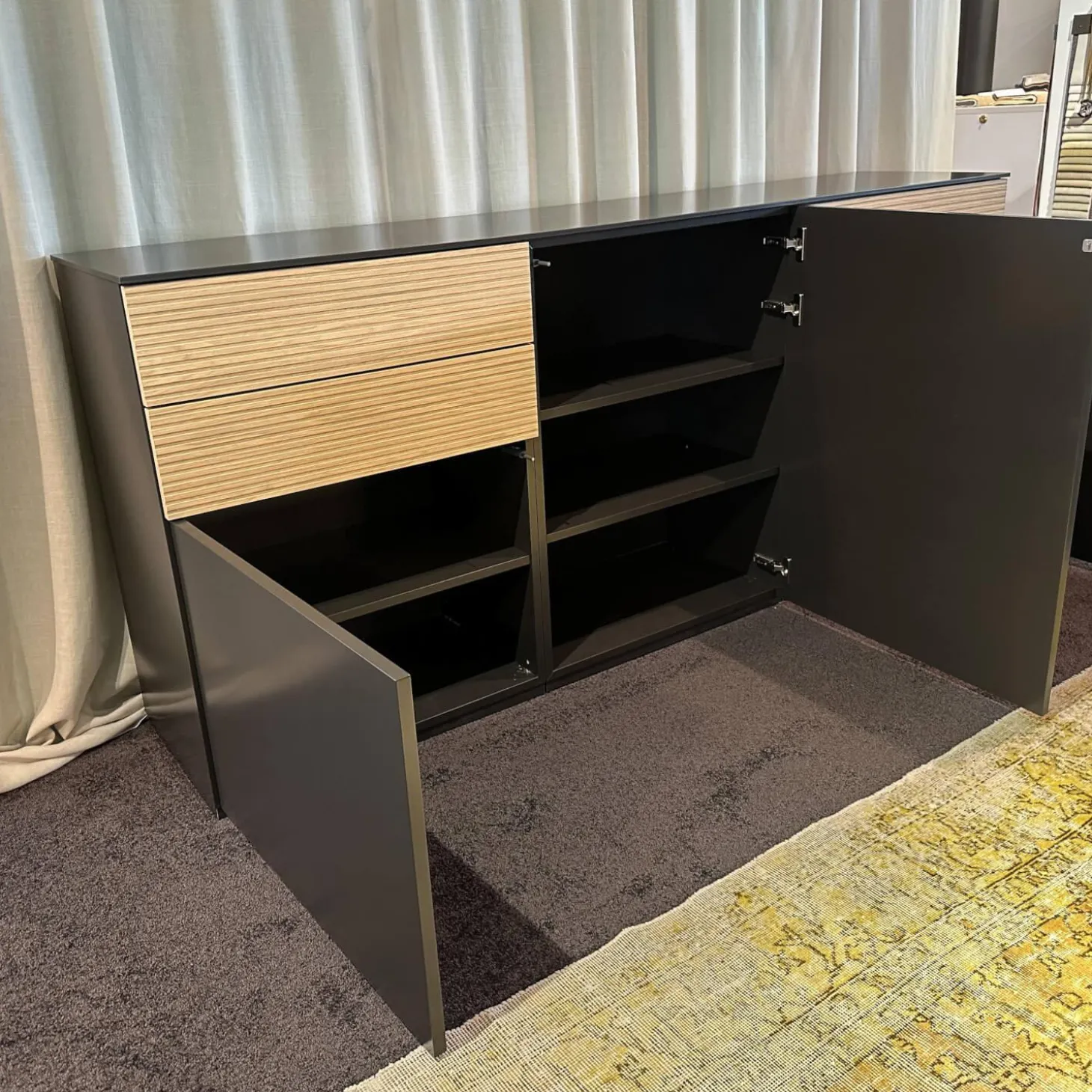 Sideboard Cubo Lack Onygrau Schublade Wildeiche Mit Pushpull Front Rillenoptik