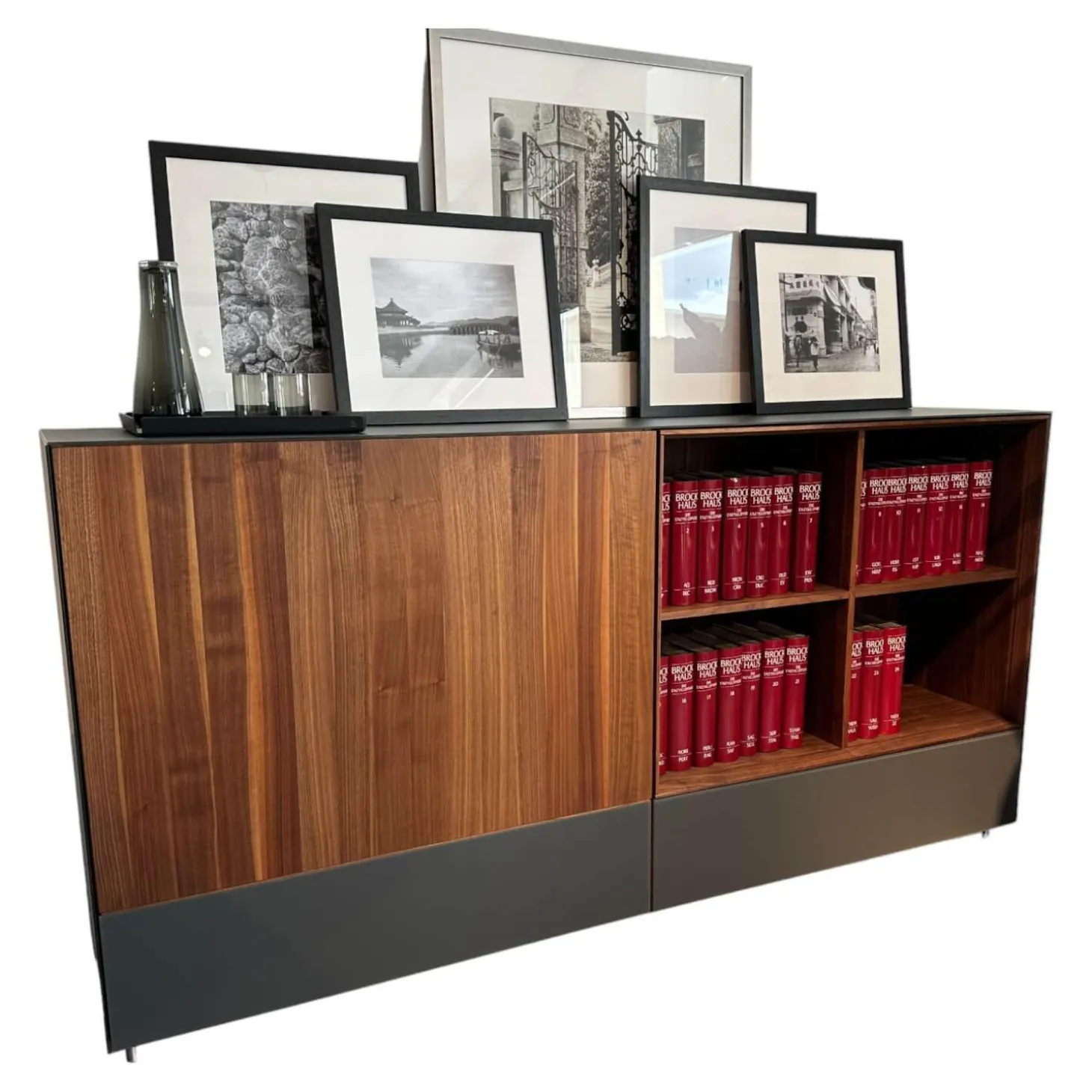 Sideboard Cubus Pure Nussbaum Natur Geölt Inne Buche Farbglas Graphitgrau Matt Inklusive Steckdose