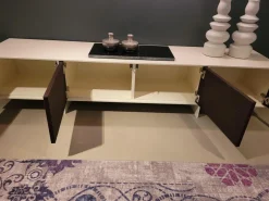 Sideboard Face TV-Möbel Seidenglanz Weiß Dunkles Holz