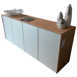 Sideboard Filigno AFG58205 Front Glas Pearlmatt Grau Korpus Eiche Weißöl Mit Touchbeschlag