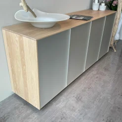 Sideboard Filigno AFG58205 Front Glas Pearlmatt Grau Korpus Eiche Weißöl Mit Touchbeschlag