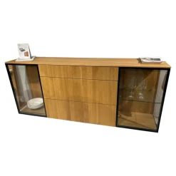 Sideboard Filigno Eiche Naturöl Klarglas Spotfarbe Schwarz Matt