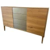 Sideboard Fira Knorrige Eiche Puro Geölt Glas MO 137 Platin Glänzend Grau