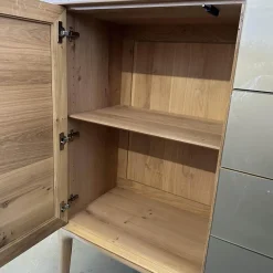 Sideboard Fira Knorrige Eiche Puro Geölt Glas MO 137 Platin Glänzend Grau