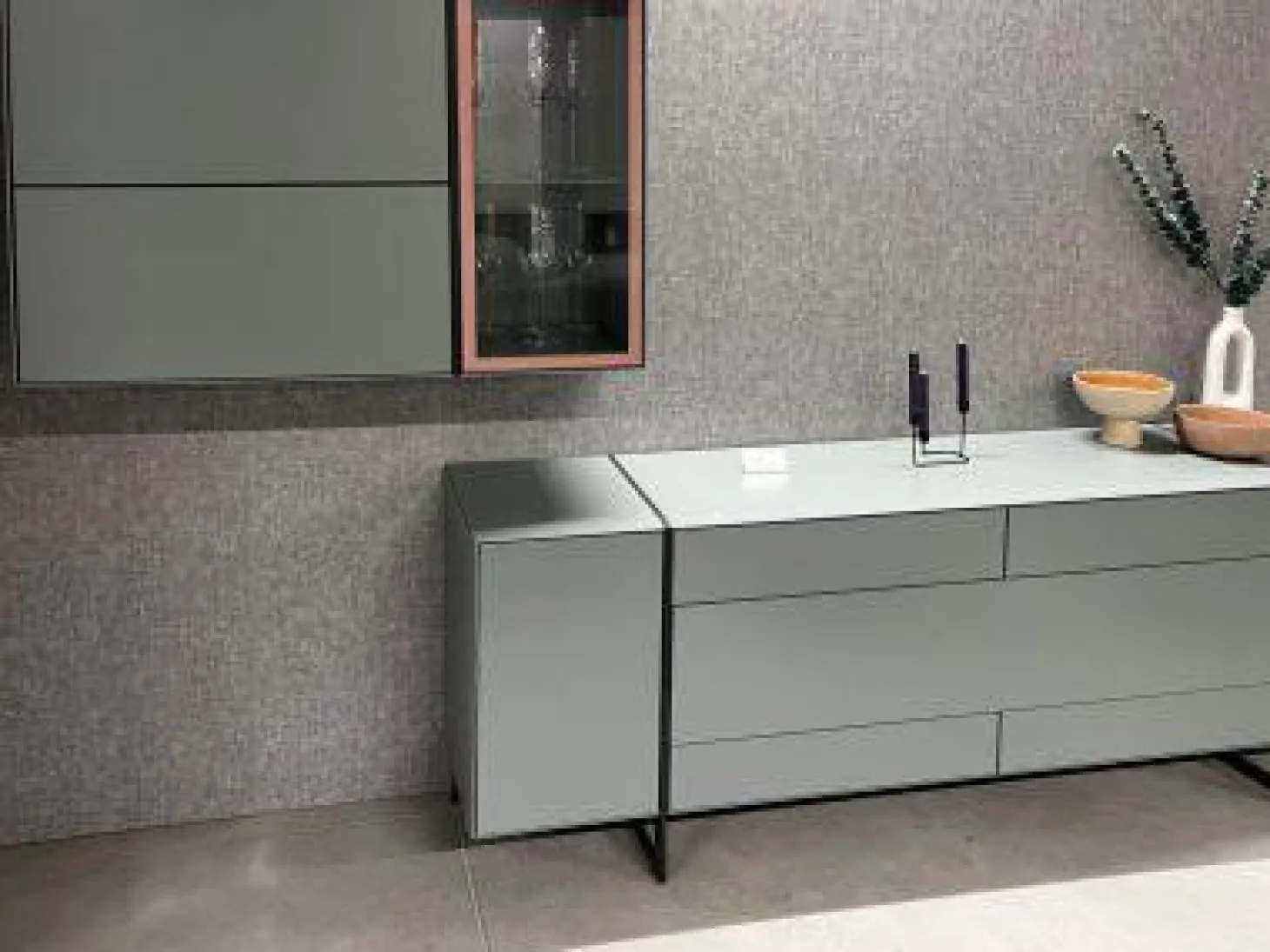 Sideboard Fonis Lack Grün Rosa Metallgestell Strukturlack Anthrazit