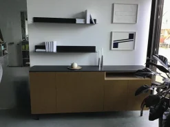 Sideboard Front Lack Matt Ambra Braun Deckplatte Marmor Pietra Schwarz Gestell Metall Brüniert Mit Konsolen Ellie Schwarz