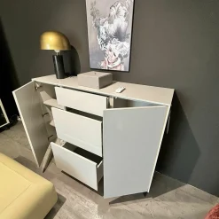 Sideboard Gloss Curves Lack Kristallgrau Grau Füße Metall Schwarz Mit LED Beleuchtung