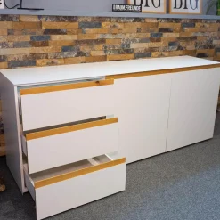 Sideboard Göte Eiche Massiv Geölt Metall Weiß Matt Lackiert Kunststoff Schwarz