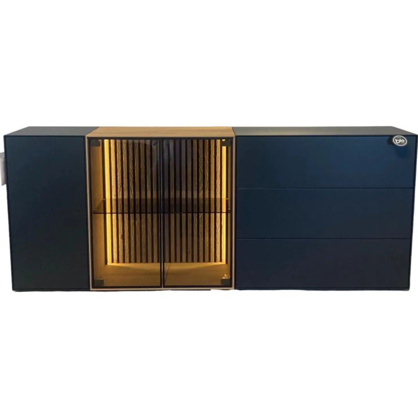 Sideboard Hilke Massives Birkenholz Anthrazit mit Applikationen aus Kerneiche Natur