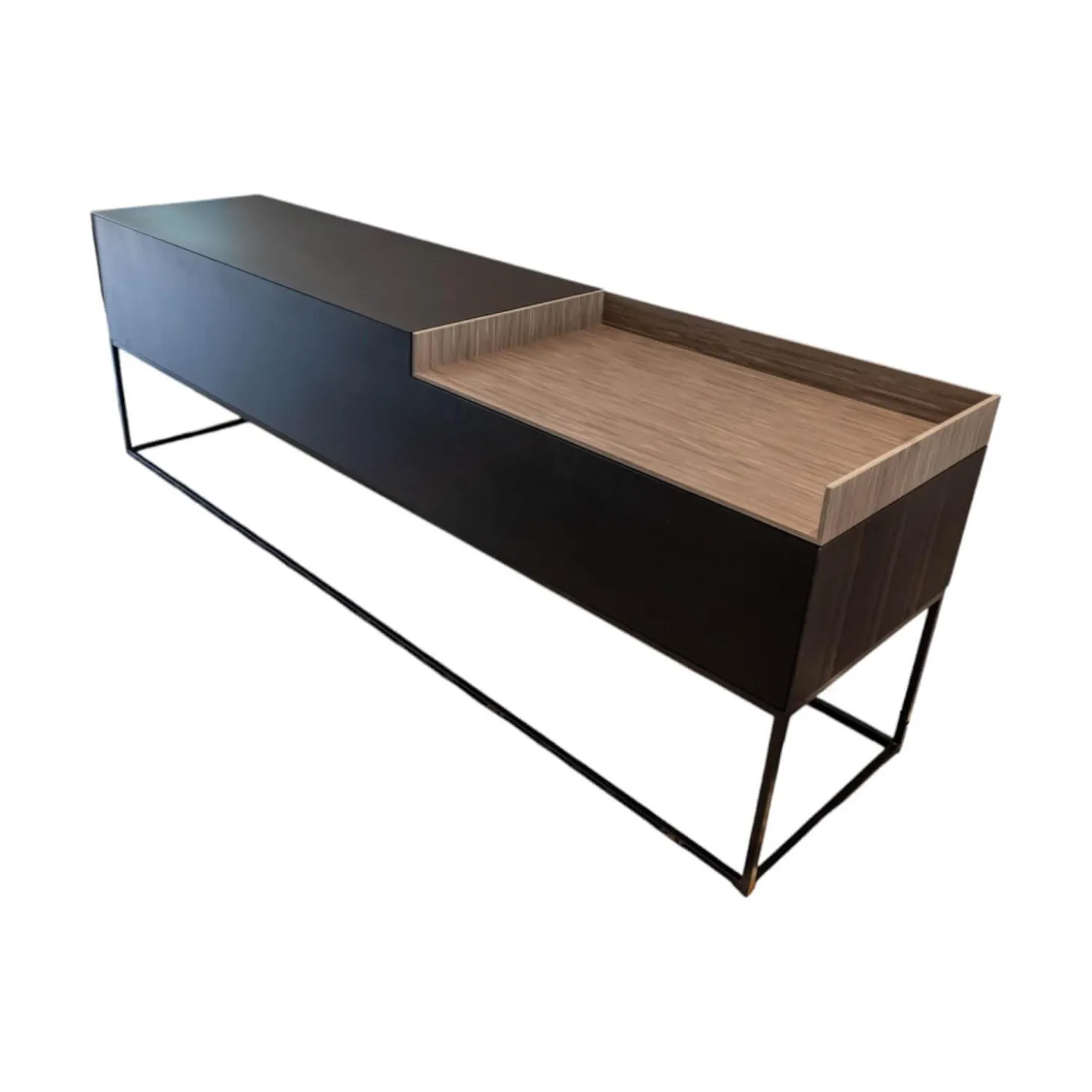 Sideboard Inmotion Front Massivholz Esche Schwarz Lackiert Abdeckplatte Holz Natur Grau