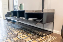 Sideboard Inmotion Front Massivholz Esche Schwarz Lackiert Abdeckplatte Holz Natur Grau