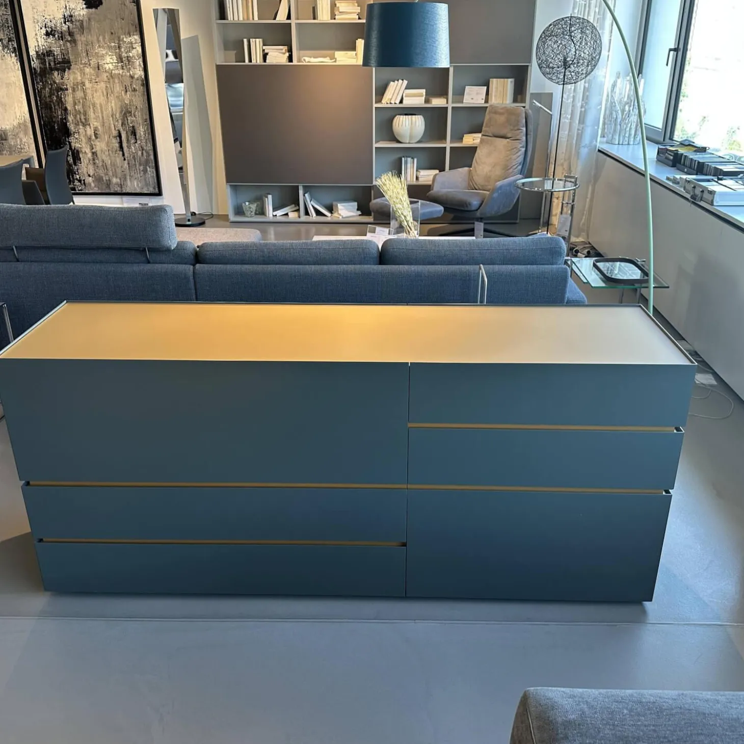 Sideboard Just Cube Bold Lack Bahia M81 Grün Blau Abdeckplatte Mattglas Opti Masala T40 Gelb Braun