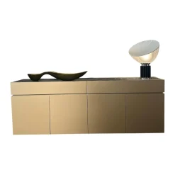 Sideboard Just Cube Cold Lack Gold Metallic M09 Gold Abdeckplatte Stein Quarz Tropical Storm 064 Schwarz Weiß