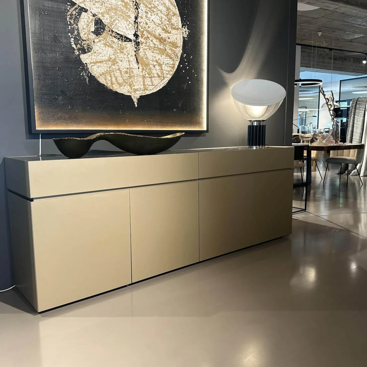 Sideboard Just Cube Cold Lack Gold Metallic M09 Gold Abdeckplatte Stein Quarz Tropical Storm 064 Schwarz Weiß