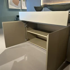 Sideboard Just Cube Cold Lack Gold Metallic M09 Gold Abdeckplatte Stein Quarz Tropical Storm 064 Schwarz Weiß