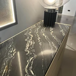 Sideboard Just Cube Cold Lack Gold Metallic M09 Gold Abdeckplatte Stein Quarz Tropical Storm 064 Schwarz Weiß