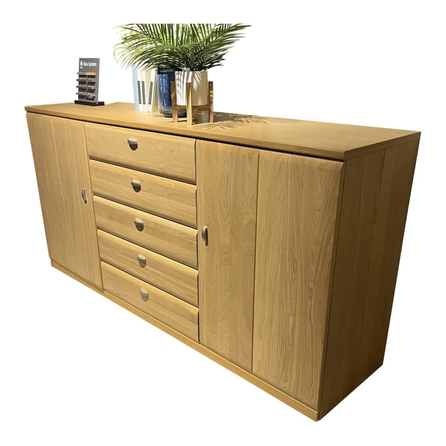 Sideboard Kiana 66174 Eiche Massiv 2206 Sand Mit Wandboard Und Beleuchtung