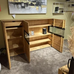 Sideboard Kulma Astkastanie Massiv Natur Geölt Astfüller Schwarz Akzent Rillenoptik Mit Beleuchtung