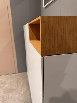 Sideboard Lack Basisfarbe Grau Weiß Offenes Element Eiche Natur Geölt Mit 2 Türen Und 4 Schubkästen