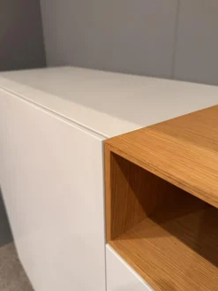 Sideboard Lack Basisfarbe Grau Weiß Offenes Element Eiche Natur Geölt Mit 2 Türen Und 4 Schubkästen