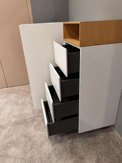 Sideboard Lack Basisfarbe Grau Weiß Offenes Element Eiche Natur Geölt Mit 2 Türen Und 4 Schubkästen