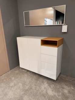 Sideboard Lack Basisfarbe Grau Weiß Offenes Element Eiche Natur Geölt Mit 2 Türen Und 4 Schubkästen