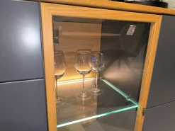 Sideboard Lugano Front Und Korpus 096 Lack Quarzgrau Grau Oberboden Eiche Massiv Gestell Eisen Schwarz Mit Beleuchtung