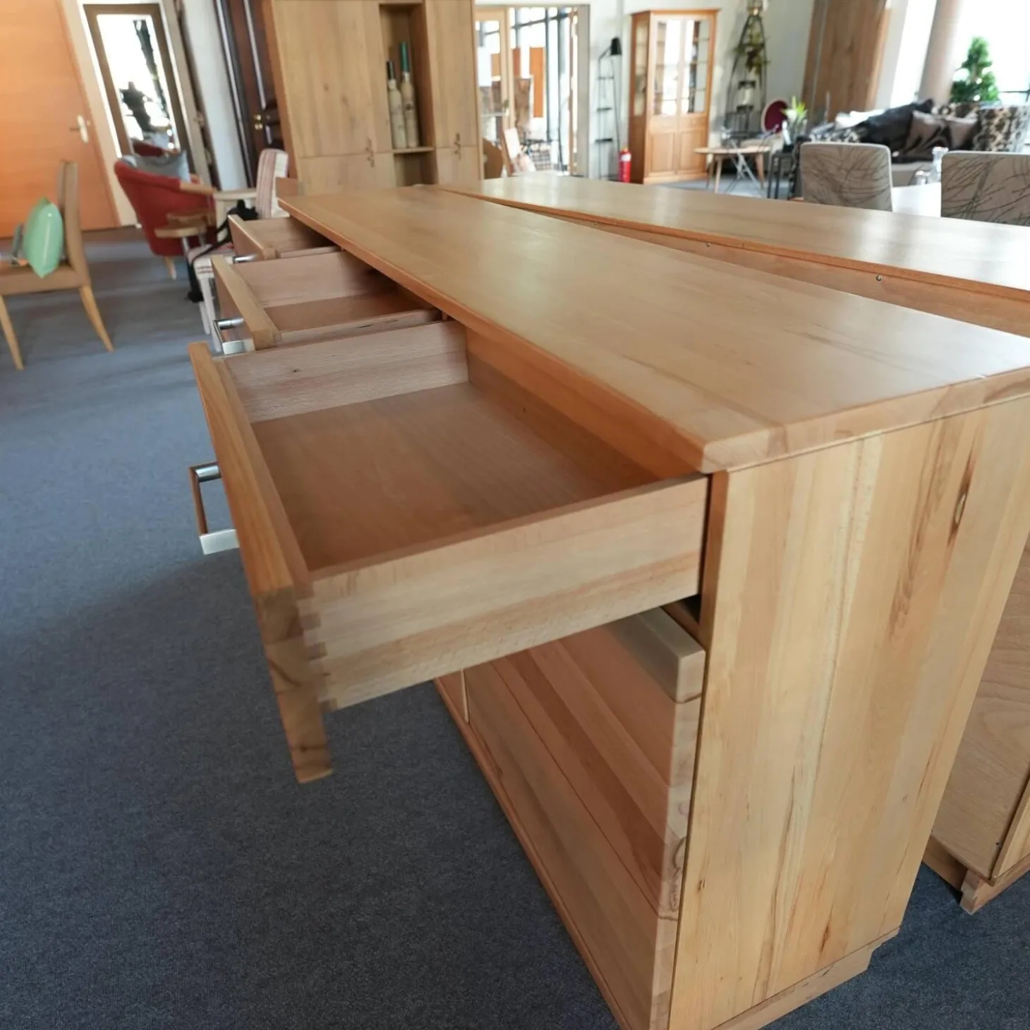 Sideboard Massivholz Buchenholz Massiv Bügelgriffe Silberfarben
