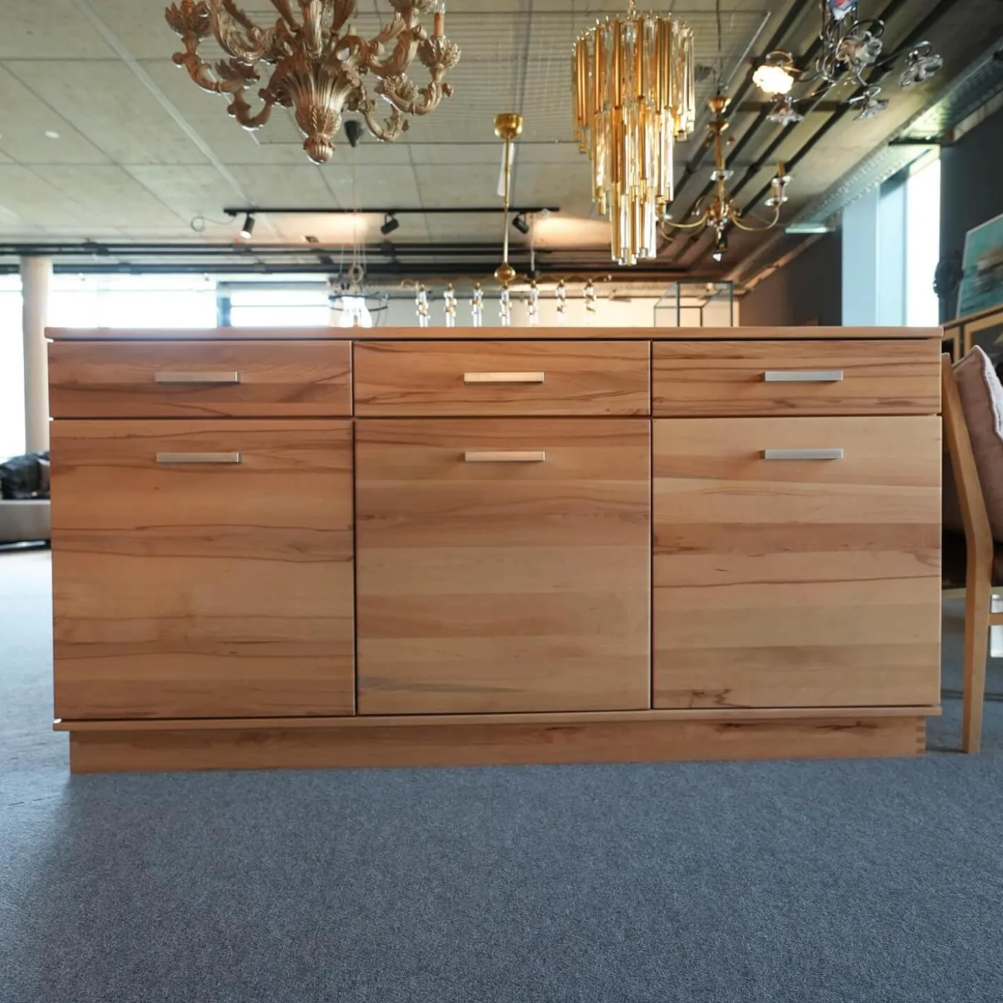 Sideboard Massivholz Buchenholz Massiv Bügelgriffe Silberfarben