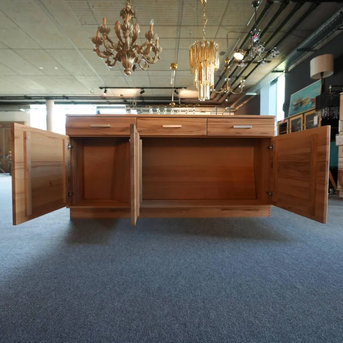 Sideboard Massivholz Buchenholz Massiv Bügelgriffe Silberfarben