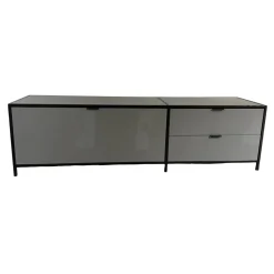 Sideboard MDF Grau Lackiert Rahmen Metall Schwarz Lackiert Mit Metallgriffen