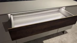 Sideboard Missano Lack Seidenmatt Fango Grau Akzente Balkeneiche Struktur Terra Mit LED Beleuchtung