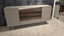 Sideboard Missano Lack Seidenmatt Fango Grau Akzente Balkeneiche Struktur Terra Mit LED Beleuchtung