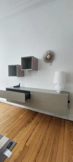 Sideboard Mit 2 Offenen Regalen MDF A 12 Stone Grau Und A 30 Rose Rosa Matt Lackiert Griff Push To Open