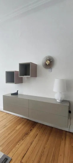 Sideboard Mit 2 Offenen Regalen MDF A 12 Stone Grau Und A 30 Rose Rosa Matt Lackiert Griff Push To Open