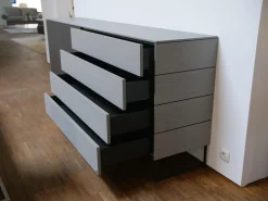 Sideboard Modell Wk 420 Viva in Eiche Grau Mattglas Lack Schwarz mit push top open