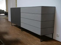 Sideboard Modell Wk 420 Viva in Eiche Grau Mattglas Lack Schwarz mit push top open