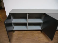 Sideboard Modell Wk 420 Viva in Eiche Grau Mattglas Lack Schwarz mit push top open