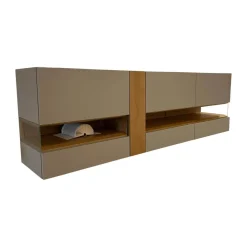 Sideboard Neo Lack Seidengrau Akzent Natureiche Mit Offenem Glasfach