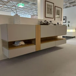 Sideboard Neo Lack Seidengrau Akzent Natureiche Mit Offenem Glasfach